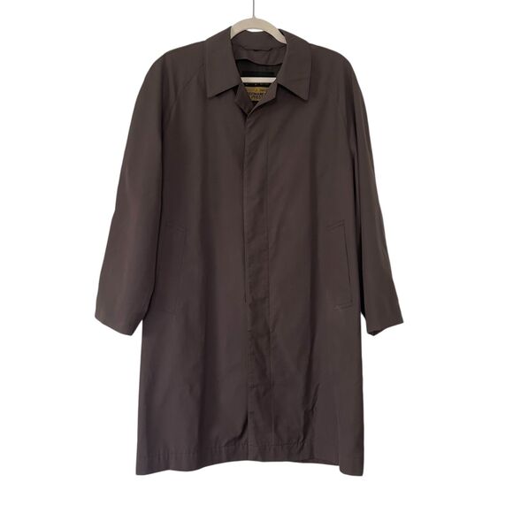 Vintage Sanyo Coat Brown Trench Raincoat Permanent Press No Iron Japan 37L - Picture 1 of 10